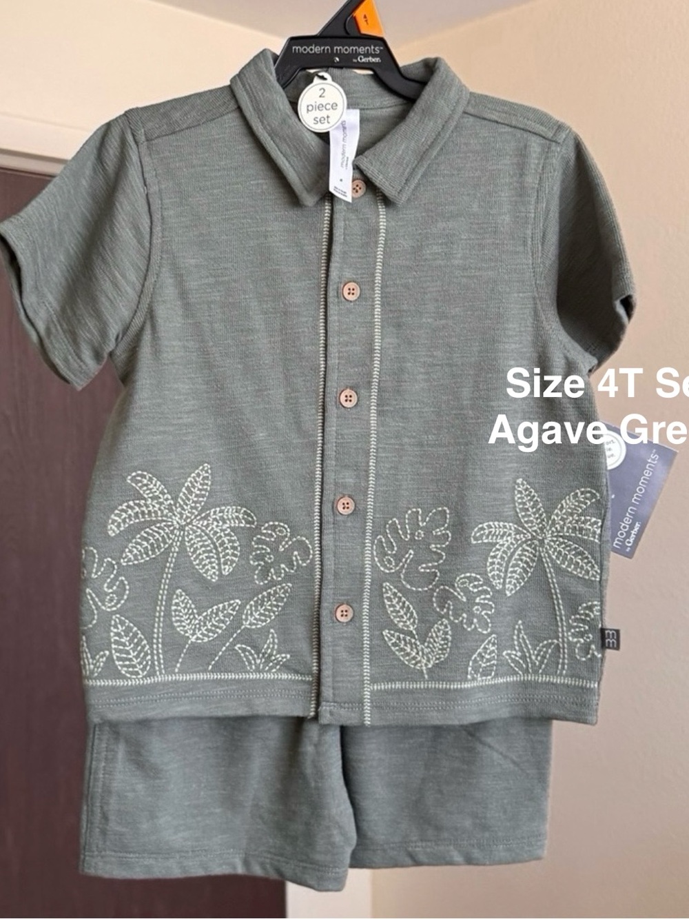 Modern Moments by Gerber Toddler Boy Button Front Shirt with Embroidery Set,4T